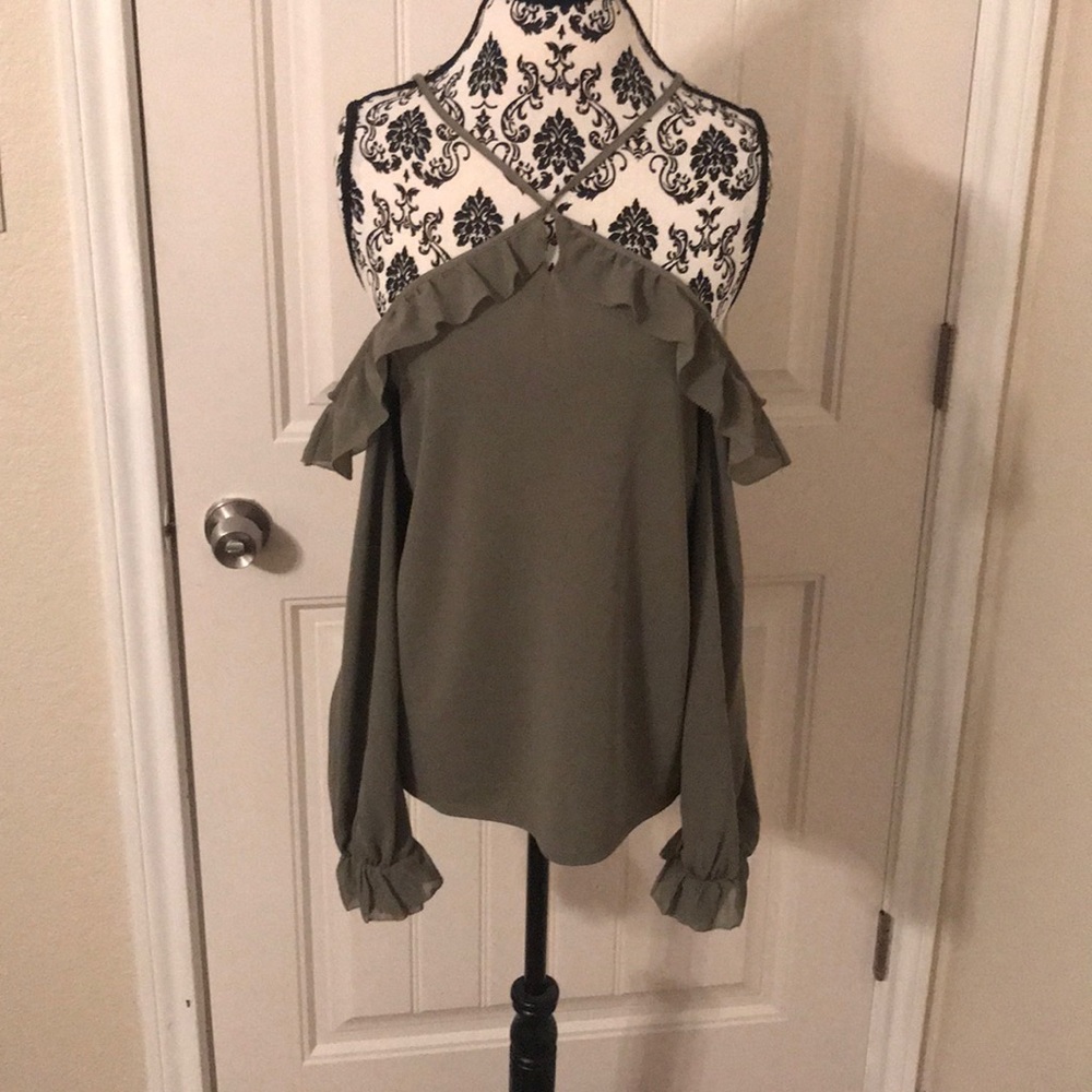WHBM olive green off the shoulder top. WORN ONCE!